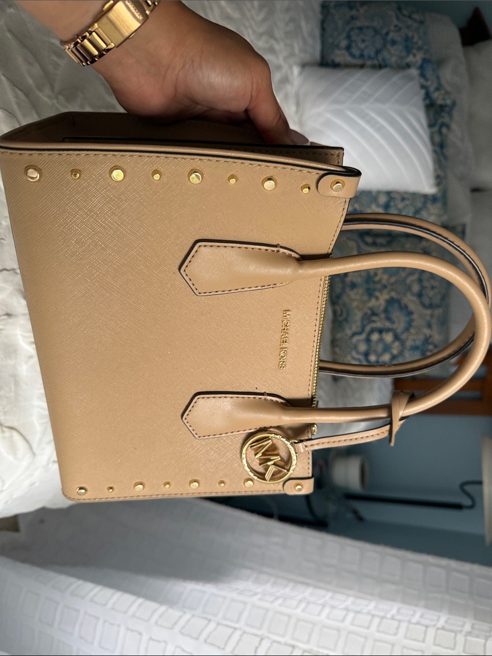 Michael Kors Tan Leather Satchel with Gold Hardware